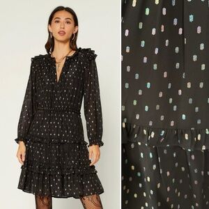 🆕 ANTHRO ✨CURRENT AIR metallic polka dot semi sheer long sleeves dress | Sz M